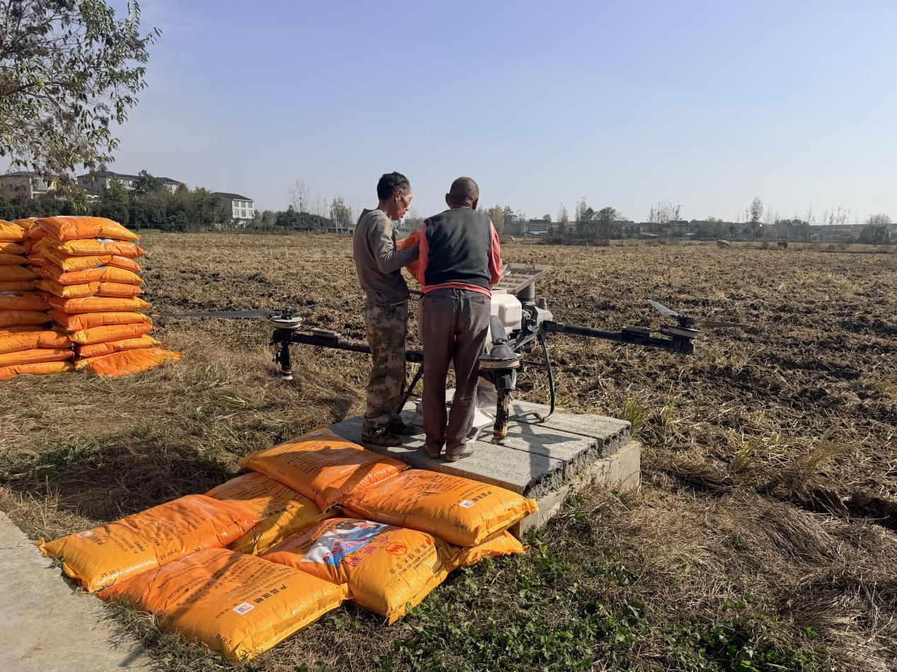 天上飞无人机地上跑播种机！谷城城关镇格垒嘴村奏响秋播“空地协同”交响曲(图2)